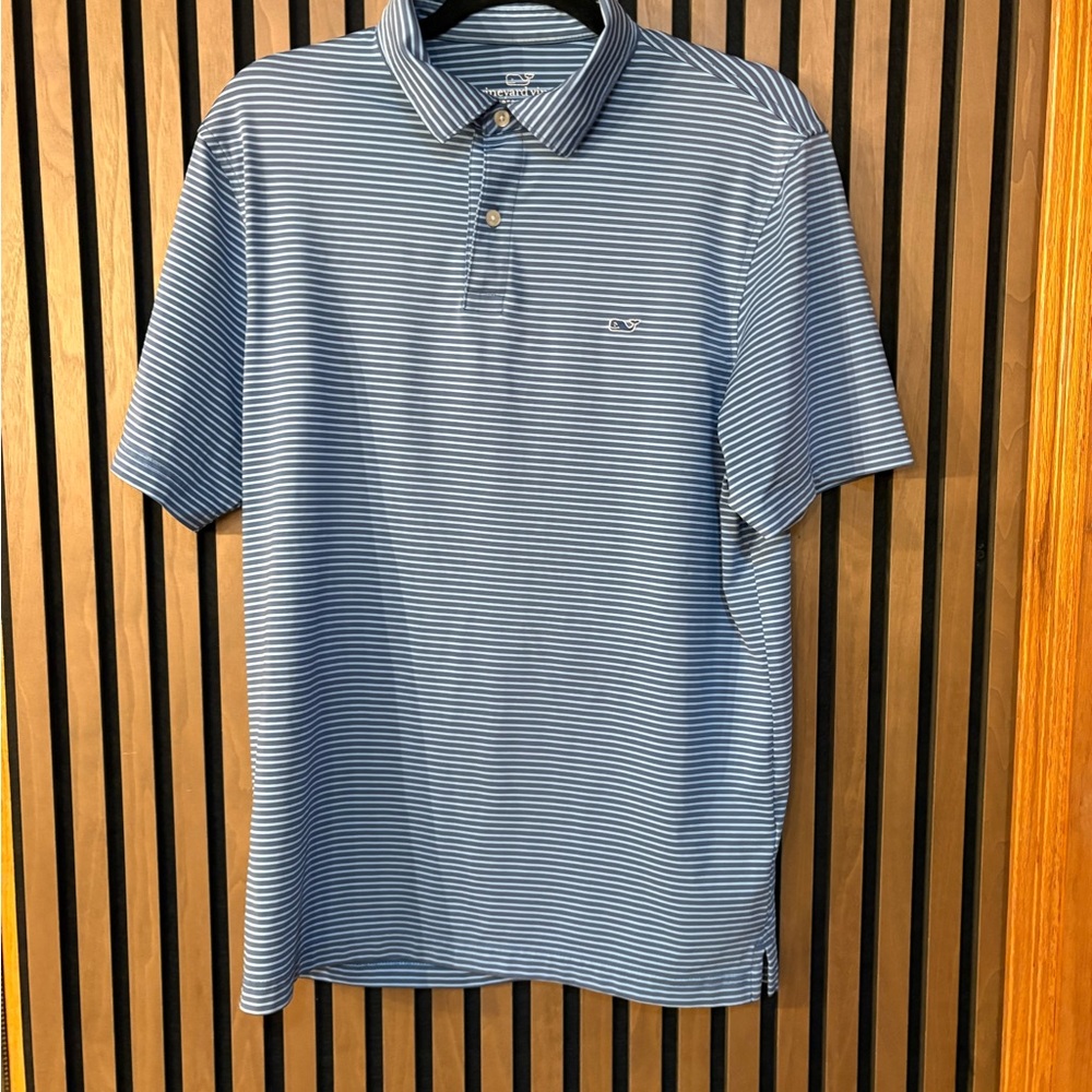 Men’s Vineyard Vines Navy and White Striped Polo